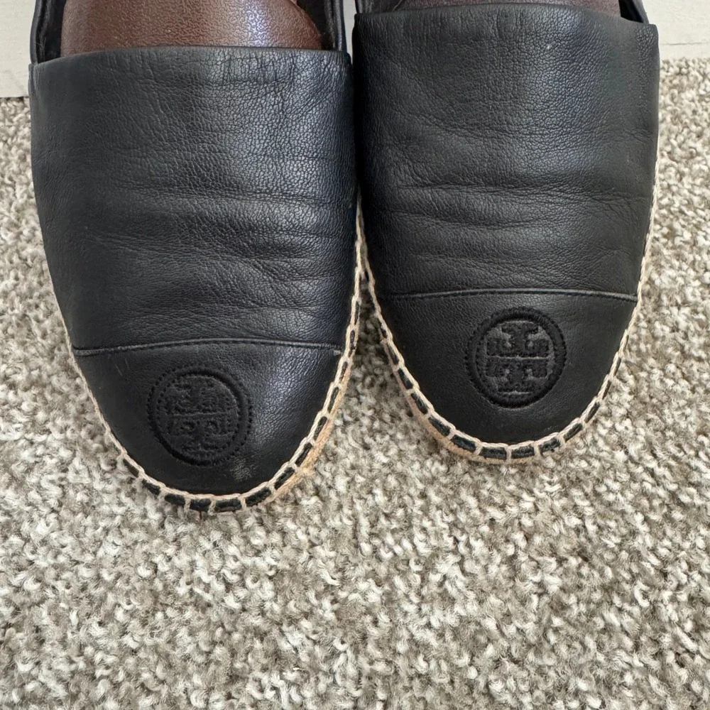 Tory Burch Black Nappa Leather Color Slip On Espadrille Flats‎ 9.5 Quiet Luxury
